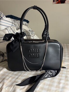 Miu Miu Black Leather Beau Bag with Gold Hardware